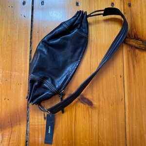 Black Leather shoulder Pouch Purse NWT